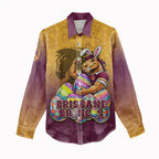 Personalized Brisbane Broncos Women Casual Shirt Easter Mascot - Colorful Eggs Cartoon Style