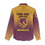 Personalized Brisbane Broncos Women Casual Shirt Easter Mascot - Colorful Eggs Cartoon Style