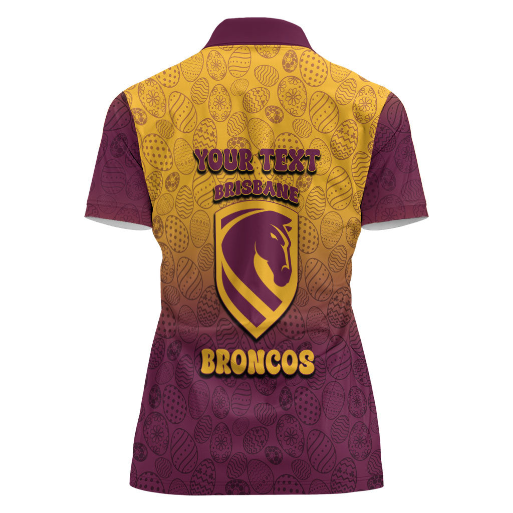Personalized Brisbane Broncos Women Polo Shirt Easter Mascot - Colorful Eggs Cartoon Style