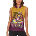 Personalized Brisbane Broncos Women Sleeveless Polo Shirt Easter Mascot - Colorful Eggs Cartoon Style