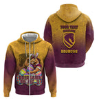 Personalized Brisbane Broncos Zip Hoodie Easter Mascot - Colorful Eggs Cartoon Style
