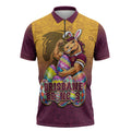 Personalized Brisbane Broncos Zipper Polo Shirt Easter Mascot - Colorful Eggs Cartoon Style