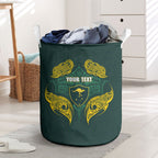 Custom Kangaroos Rugby Laundry Basket Polynesian Tribal Pattern Green Gold National Team