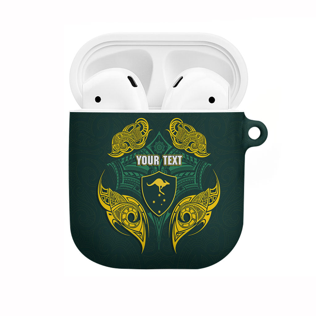 Custom Kangaroos Rugby AirPods Case Polynesian Tribal Pattern Green Gold National Team