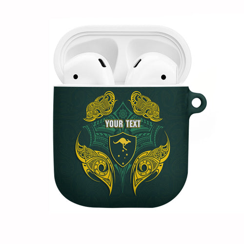 Custom Kangaroos Rugby AirPods Case Polynesian Tribal Pattern Green Gold National Team