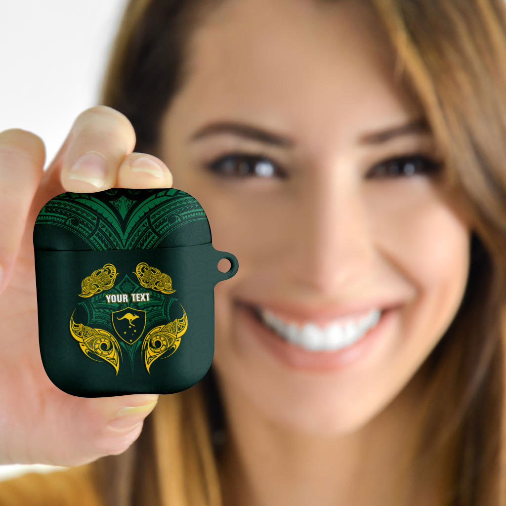 Custom Kangaroos Rugby AirPods Case Polynesian Tribal Pattern Green Gold National Team