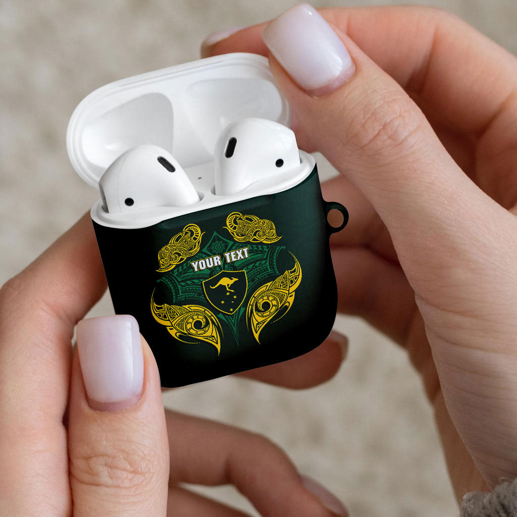 Custom Kangaroos Rugby AirPods Case Polynesian Tribal Pattern Green Gold National Team