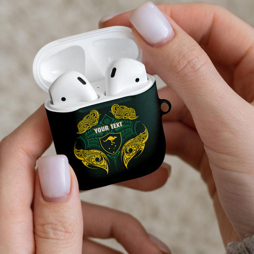 Custom Kangaroos Rugby AirPods Case Polynesian Tribal Pattern Green Gold National Team