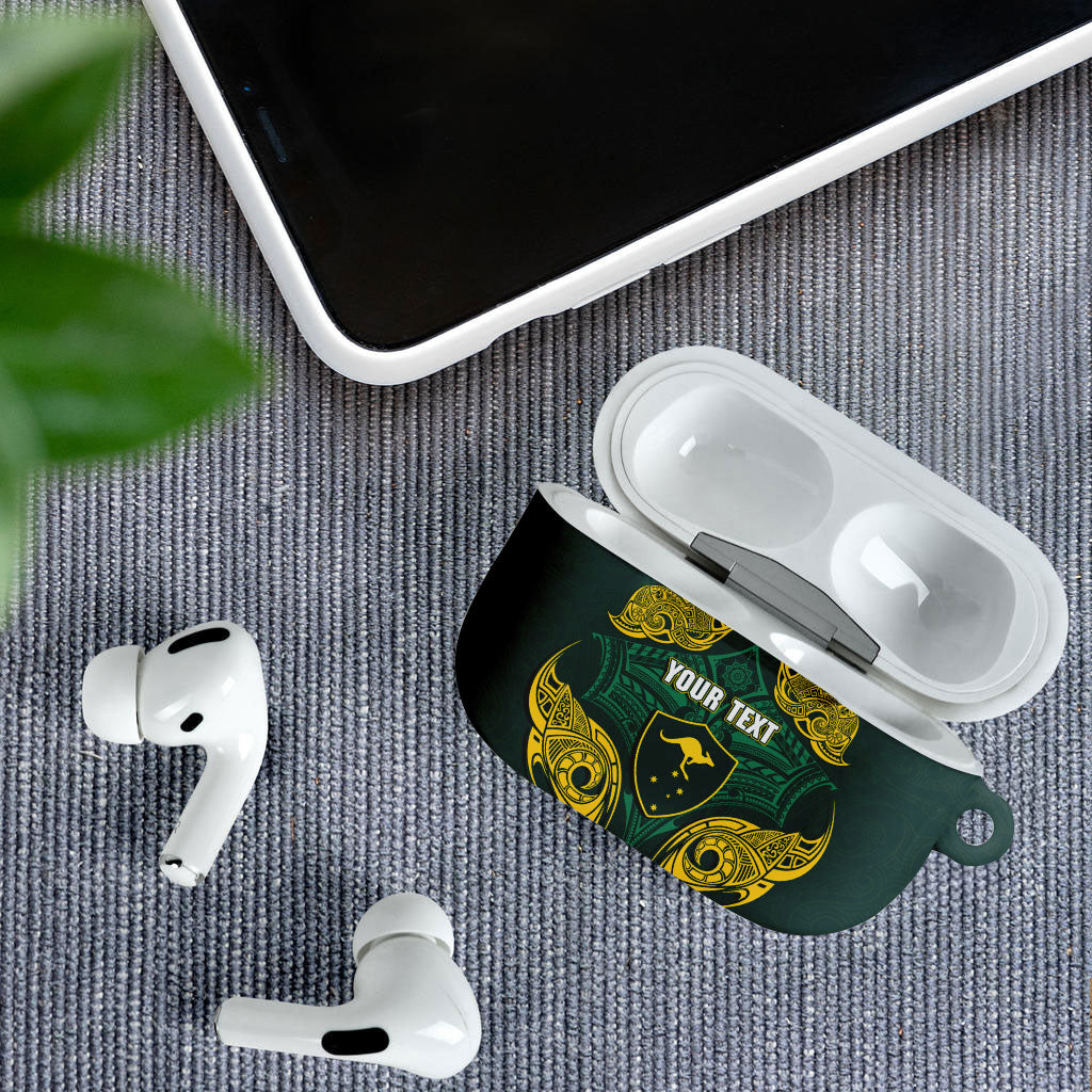 Custom Kangaroos Rugby AirPods Case Polynesian Tribal Pattern Green Gold National Team
