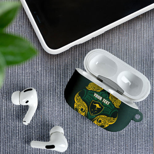 Custom Kangaroos Rugby AirPods Case Polynesian Tribal Pattern Green Gold National Team
