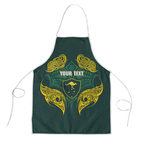Custom Kangaroos Rugby Apron Polynesian Tribal Pattern Green Gold National Team