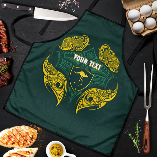 Custom Kangaroos Rugby Apron Polynesian Tribal Pattern Green Gold National Team