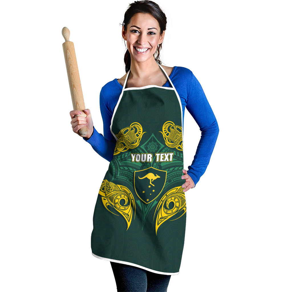 Custom Kangaroos Rugby Apron Polynesian Tribal Pattern Green Gold National Team