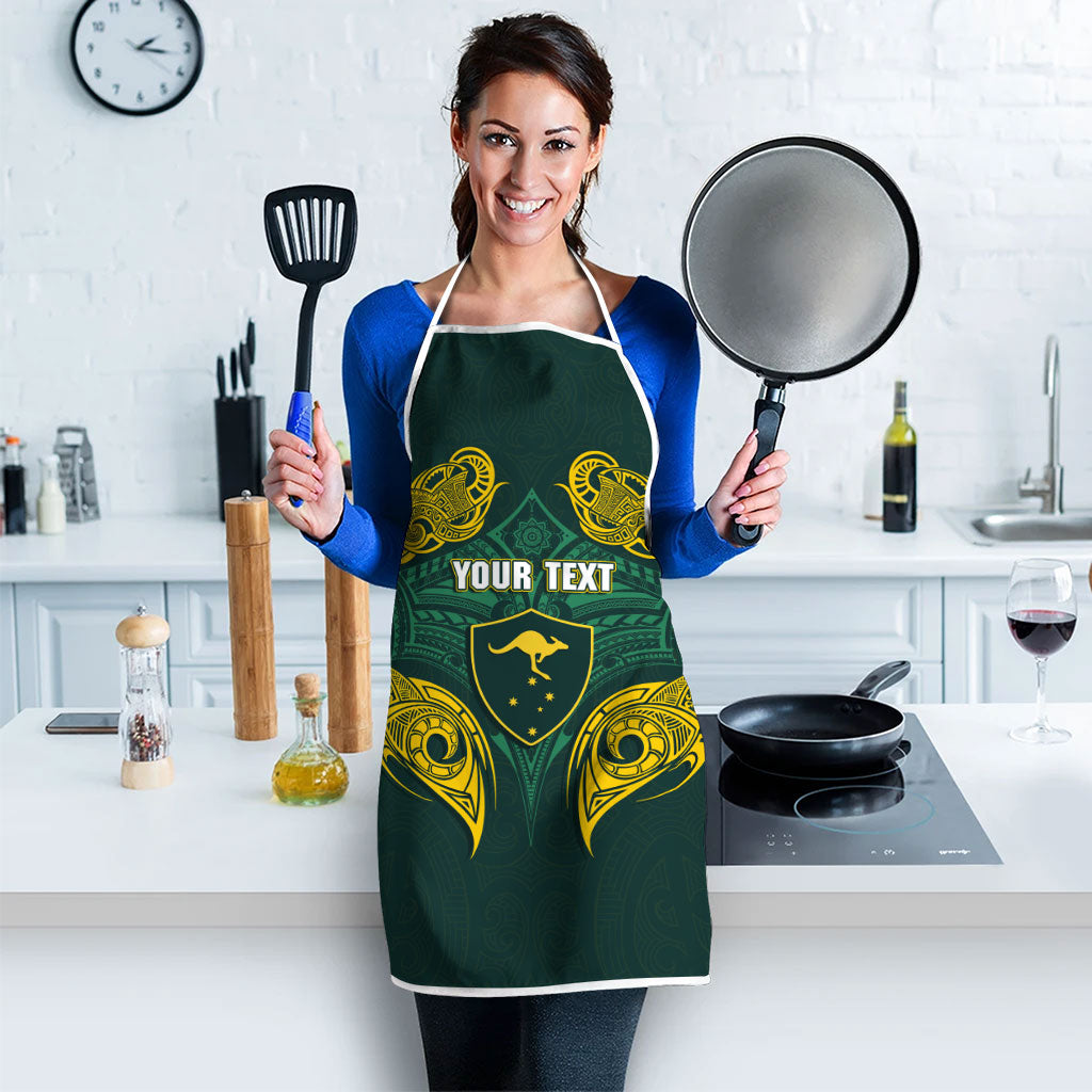 Custom Kangaroos Rugby Apron Polynesian Tribal Pattern Green Gold National Team