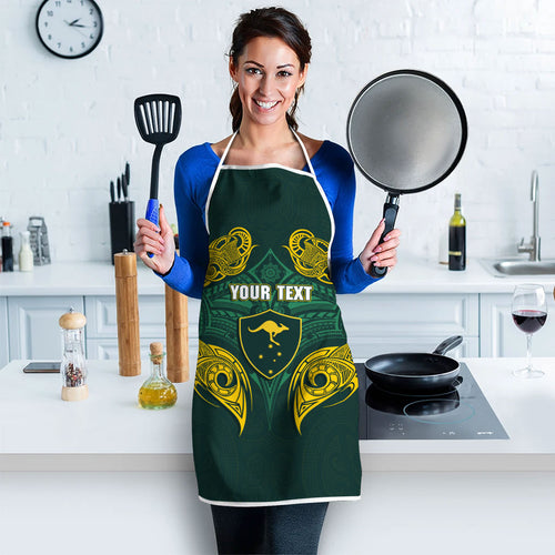 Custom Kangaroos Rugby Apron Polynesian Tribal Pattern Green Gold National Team