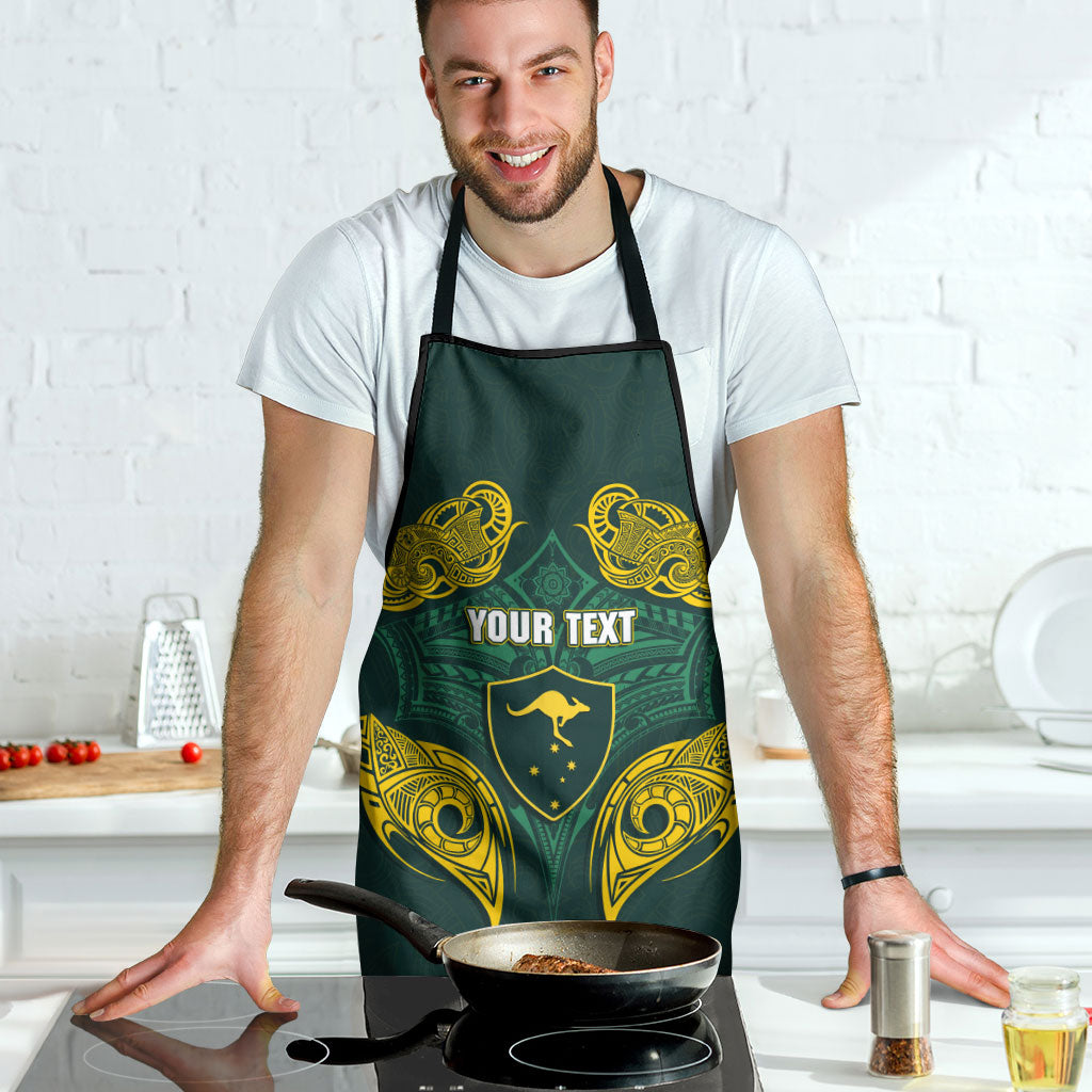 Custom Kangaroos Rugby Apron Polynesian Tribal Pattern Green Gold National Team