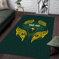 Custom Kangaroos Rugby Area Rug Polynesian Tribal Pattern Green Gold National Team
