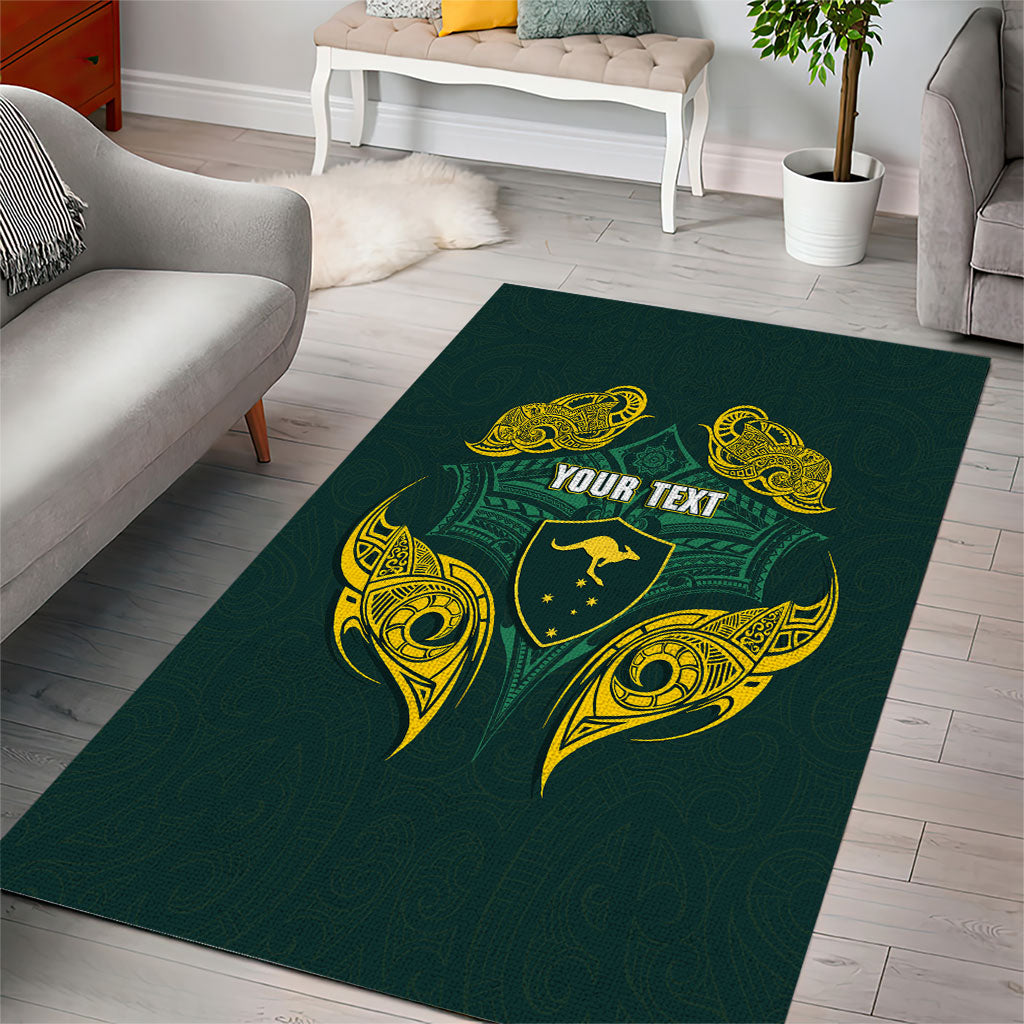 Custom Kangaroos Rugby Area Rug Polynesian Tribal Pattern Green Gold National Team