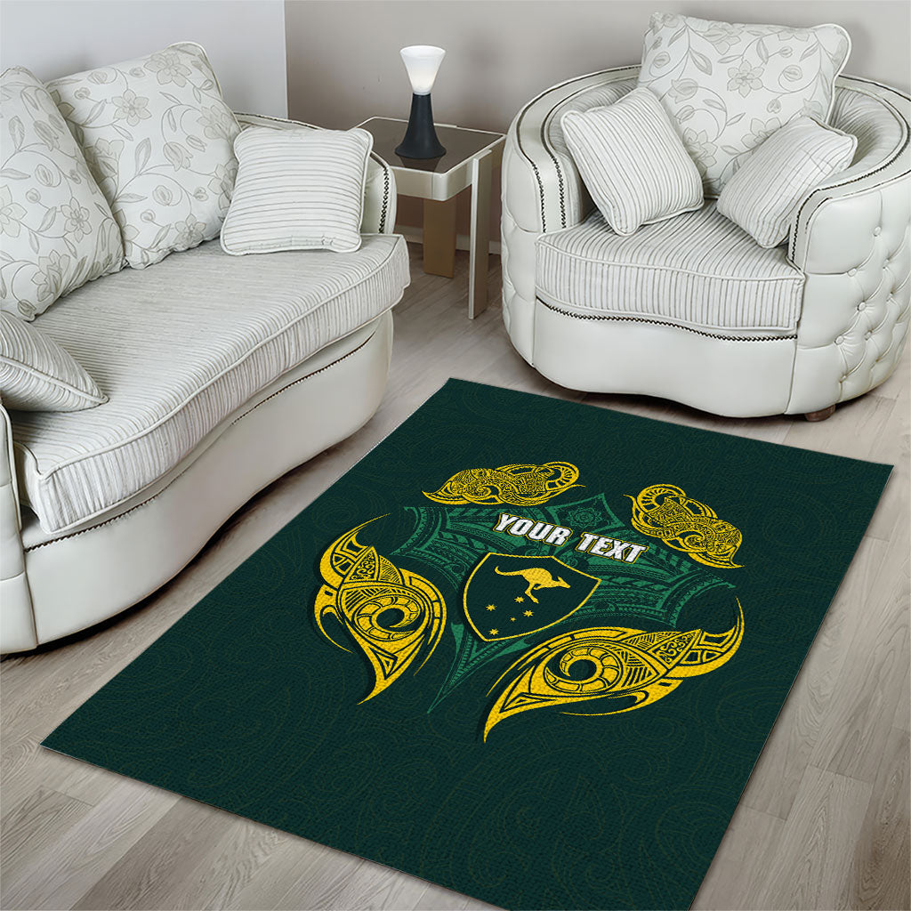 Custom Kangaroos Rugby Area Rug Polynesian Tribal Pattern Green Gold National Team