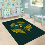 Custom Kangaroos Rugby Area Rug Polynesian Tribal Pattern Green Gold National Team