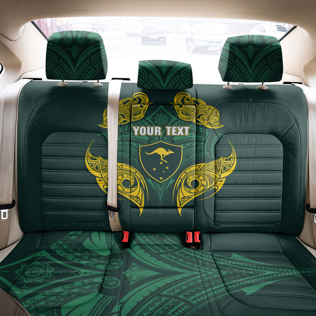 Custom Kangaroos Rugby Back Car Seat Cover Polynesian Tribal Pattern Green Gold National Team