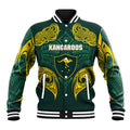Custom Kangaroos Rugby Baseball Jacket Polynesian Tribal Pattern Green Gold National Team
