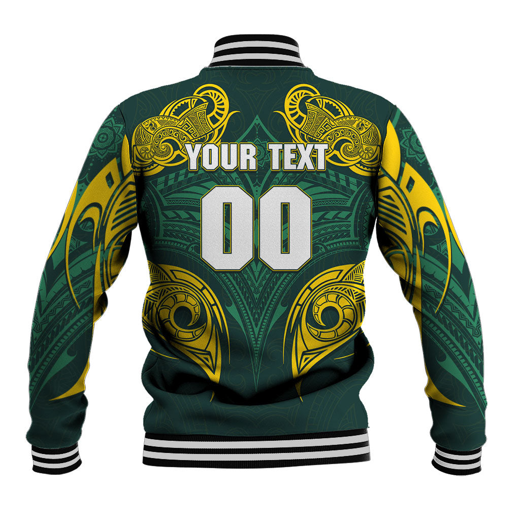 Custom Kangaroos Rugby Baseball Jacket Polynesian Tribal Pattern Green Gold National Team