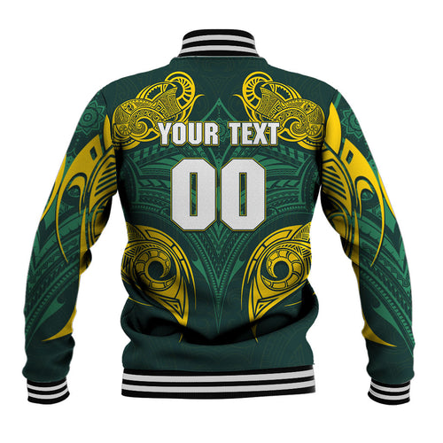 Custom Kangaroos Rugby Baseball Jacket Polynesian Tribal Pattern Green Gold National Team