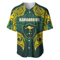 Custom Kangaroos Rugby Baseball Jersey Polynesian Tribal Pattern Green Gold National Team