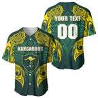 Custom Kangaroos Rugby Baseball Jersey Polynesian Tribal Pattern Green Gold National Team