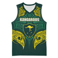 Custom Kangaroos Rugby Basketball Jersey Polynesian Tribal Pattern Green Gold National Team