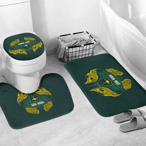 Custom Kangaroos Rugby Bathroom Set Polynesian Tribal Pattern Green Gold National Team