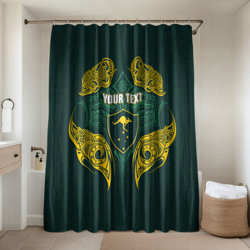 Custom Kangaroos Rugby Bathroom Set Polynesian Tribal Pattern Green Gold National Team