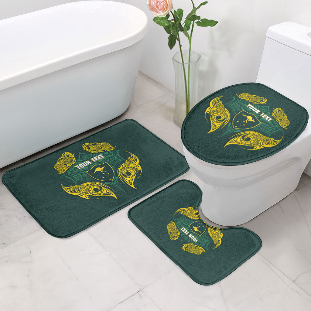 Custom Kangaroos Rugby Bathroom Set Polynesian Tribal Pattern Green Gold National Team