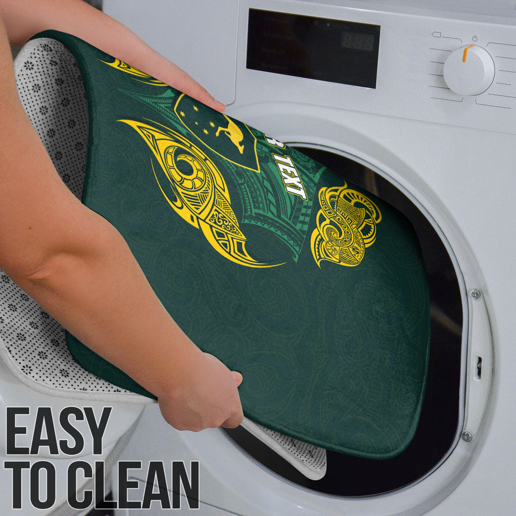 Custom Kangaroos Rugby Bathroom Set Polynesian Tribal Pattern Green Gold National Team