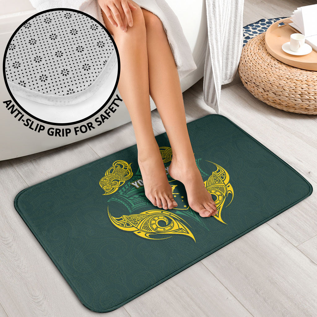 Custom Kangaroos Rugby Bathroom Set Polynesian Tribal Pattern Green Gold National Team