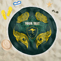 Custom Kangaroos Rugby Beach Blanket Polynesian Tribal Pattern Green Gold National Team