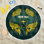 Custom Kangaroos Rugby Beach Blanket Polynesian Tribal Pattern Green Gold National Team