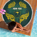 Custom Kangaroos Rugby Beach Blanket Polynesian Tribal Pattern Green Gold National Team