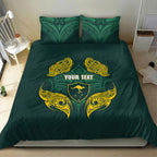 Custom Kangaroos Rugby Bedding Set Polynesian Tribal Pattern Green Gold National Team
