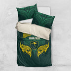 Custom Kangaroos Rugby Bedding Set Polynesian Tribal Pattern Green Gold National Team
