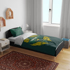 Custom Kangaroos Rugby Bedding Set Polynesian Tribal Pattern Green Gold National Team