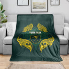 Custom Kangaroos Rugby Blanket Polynesian Tribal Pattern Green Gold National Team