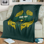 Custom Kangaroos Rugby Blanket Polynesian Tribal Pattern Green Gold National Team