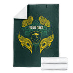 Custom Kangaroos Rugby Blanket Polynesian Tribal Pattern Green Gold National Team