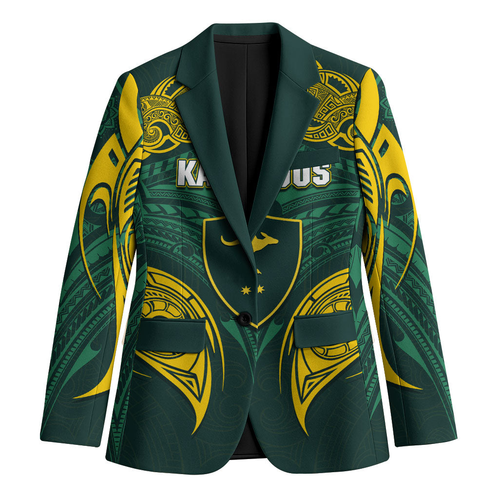 Custom Kangaroos Rugby Blazer Polynesian Tribal Pattern Green Gold National Team