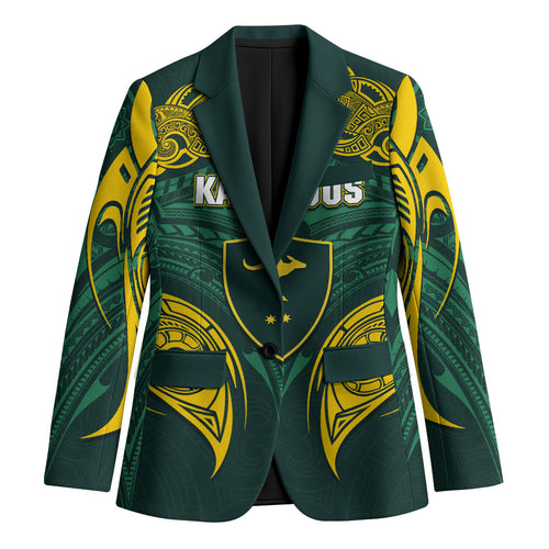Custom Kangaroos Rugby Blazer Polynesian Tribal Pattern Green Gold National Team