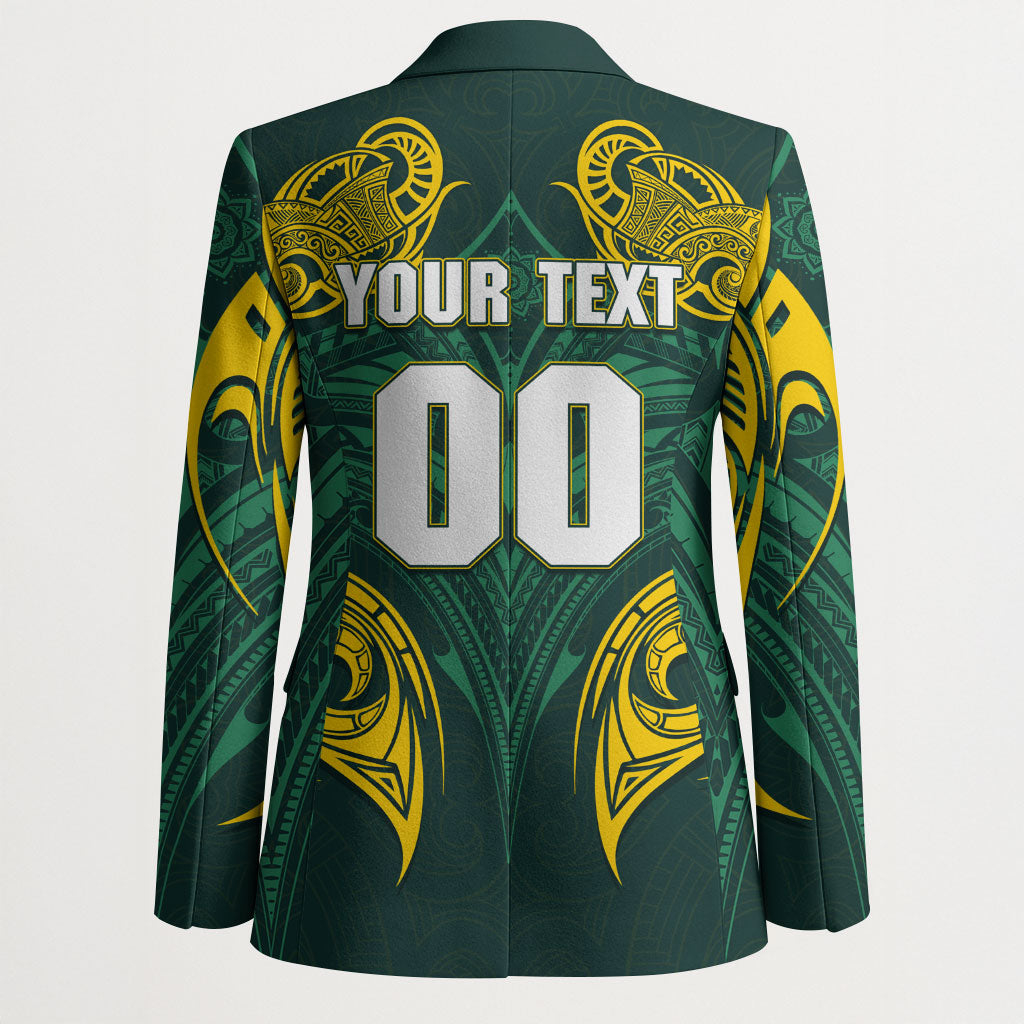 Custom Kangaroos Rugby Blazer Polynesian Tribal Pattern Green Gold National Team