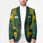 Custom Kangaroos Rugby Blazer Polynesian Tribal Pattern Green Gold National Team