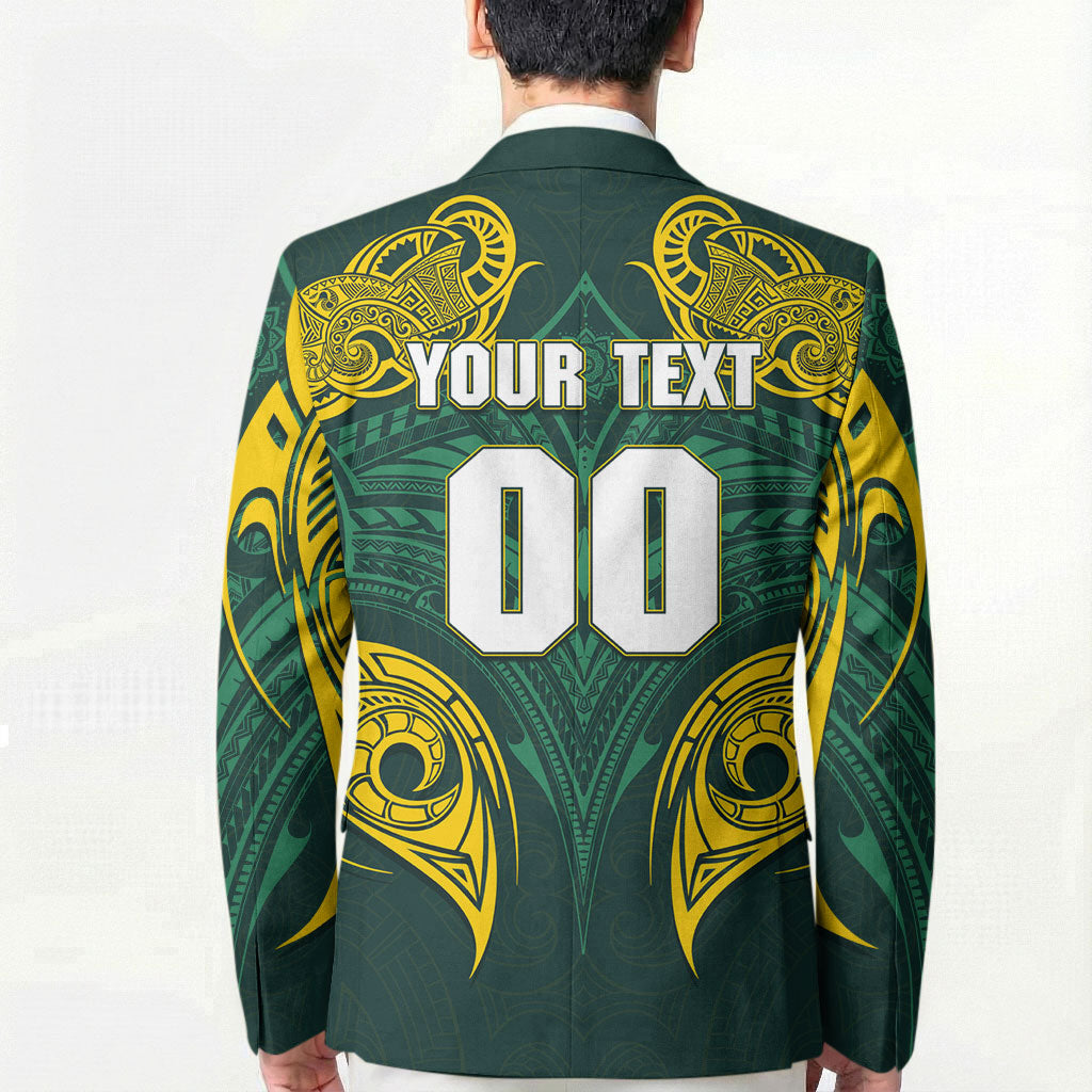 Custom Kangaroos Rugby Blazer Polynesian Tribal Pattern Green Gold National Team